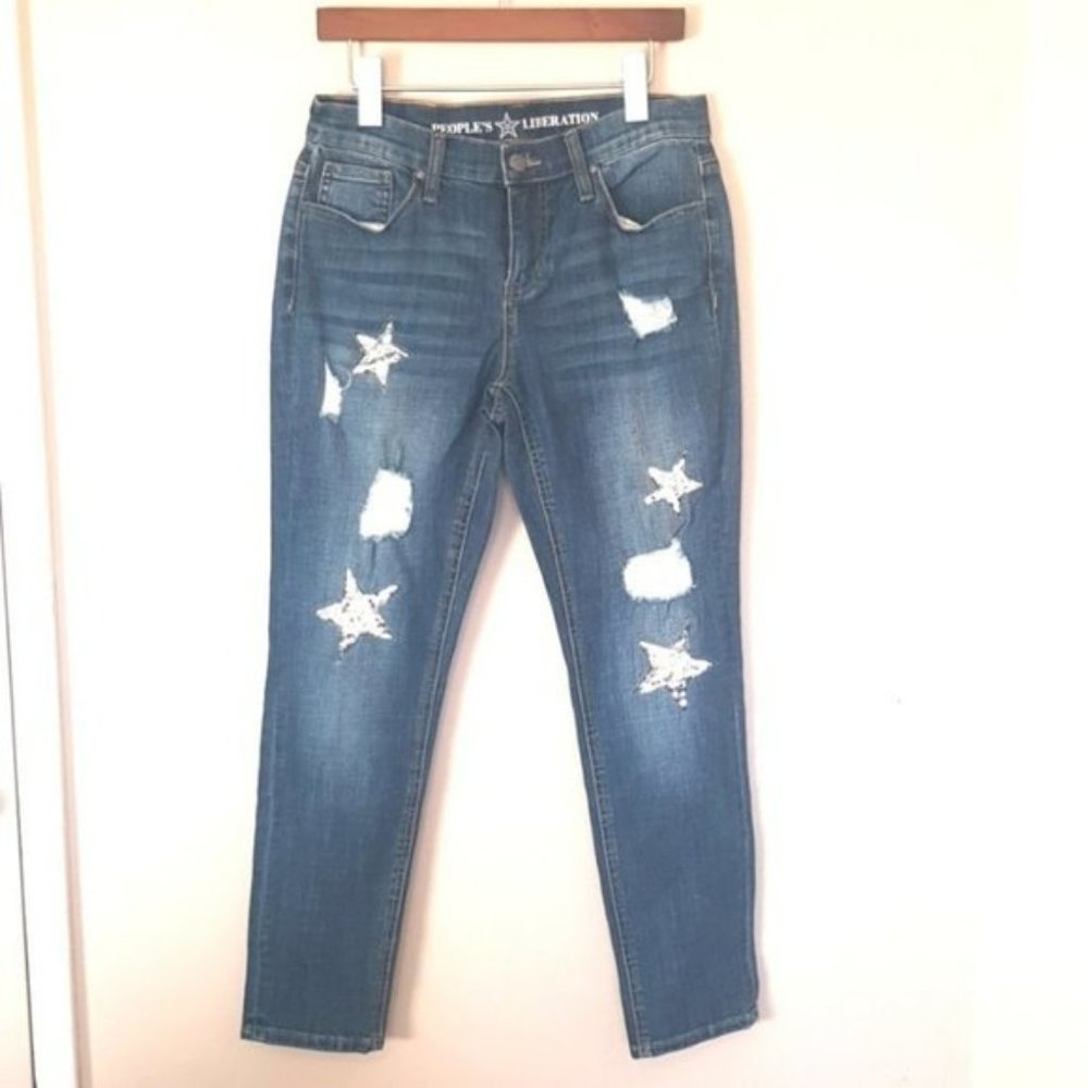 Peoples Liberation  Kate Girlfriend fit sequin star patch jeans
